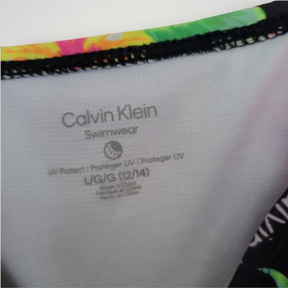 Calvin Klein Girls Swimsuit Large L One Piece Floral Black Pink Green Resort - Picture 9 of 9